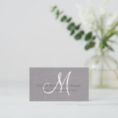 Gray Linen Gray Einfache Minimal Monogram Visitenkarte (Stehend Vorderseite)