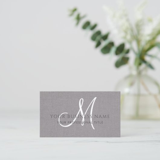 Gray Linen Gray Einfache Minimal Monogram Visitenkarte (Stehend Vorderseite)