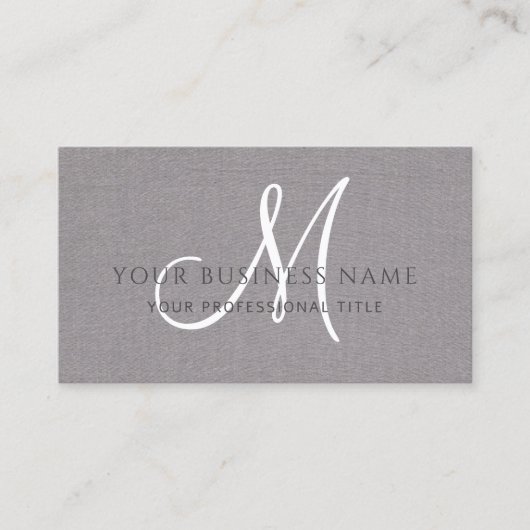 Gray Linen Gray Einfache Minimal Monogram Visitenkarte (Vorderseite)