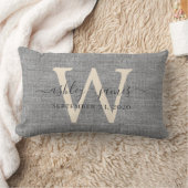 Gray Linen Ivory Monogram Wedding Keepake Lendenkissen (Decke)