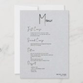 Gray Linen Simple Black Script Wedding Menu Einladung (Vorderseite)