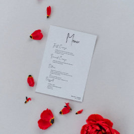 Gray Linen Simple Black Script Wedding Menu Einladung