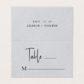 Gray Linen Simple Black Script Wedding Platzkarte Visitenkarten (Außenseite Aufgefaltet)