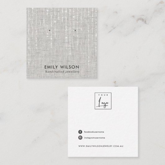 GRAY LINEN STRING LIGHTS STUD EARRING DISPLAY QUADRATISCHE VISITENKARTE (Vorne/Hinten)