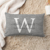 Gray Linen White Monogram Wedding Keepake Lendenkissen (Decke)