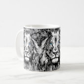 Gray Lion Coffee Tasse - Lion Head Portrait Zeichn (Vorderseite Links)