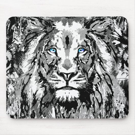 Gray Lion Mousepad - Lion Head Portrait Zeichnend (Vorne)