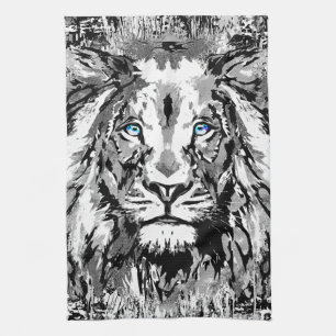 Gray Lion Portrait Zeichnend - Löwenküche Geschirrtuch