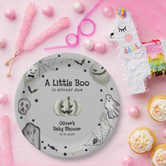 Gray Little Boo Ghost Halloween Boy Baby Dusche Pappteller (Party)