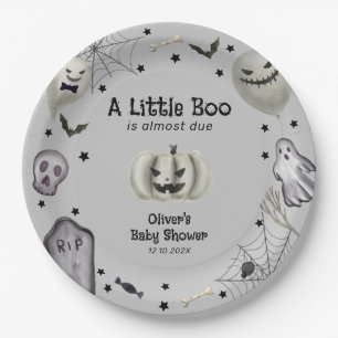 Gray Little Boo Ghost Halloween Boy Baby Dusche Pappteller