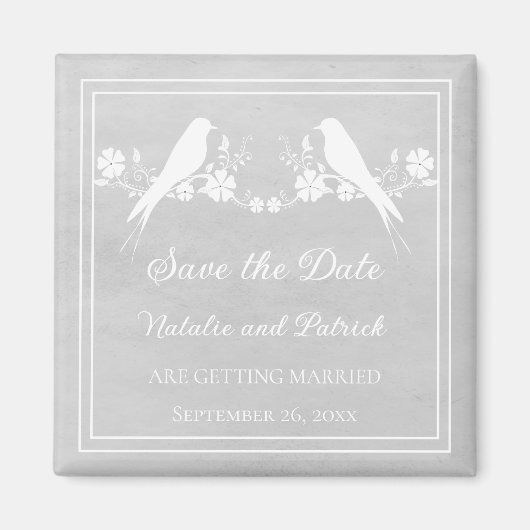 Gray Lovebird Floral Speichern Sie das Date Magnet (Vorne)