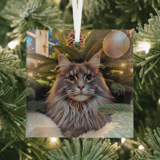 Gray Maine Coon Glass Ornament (Insitu)