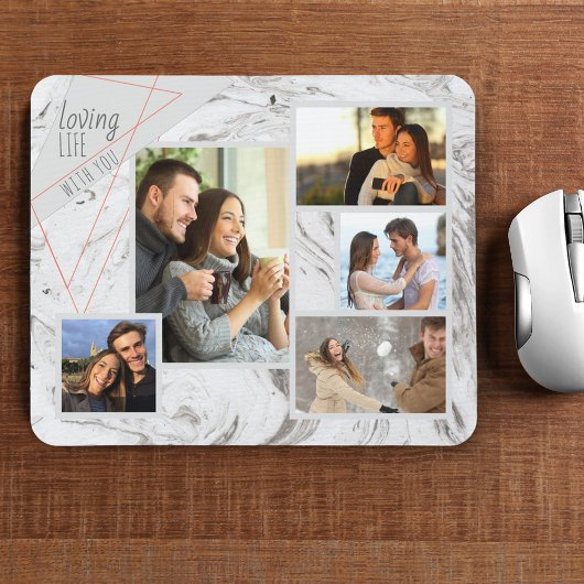 Gray Marble 5 Foto Collage - Love Life with you Mousepad