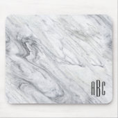 Gray Marble Black Three Letter Monogram Mousepad (Vorne)