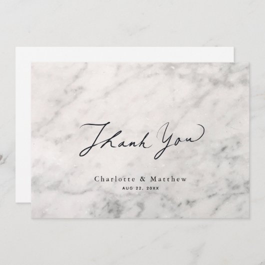 Gray Marble Caligraphy Wedding Dankeskarte (Vorne/Hinten)