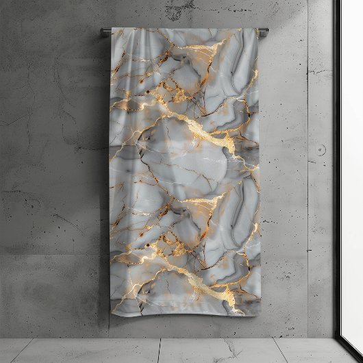 Gray Marble Gold Foil Look Badhandtuch Set