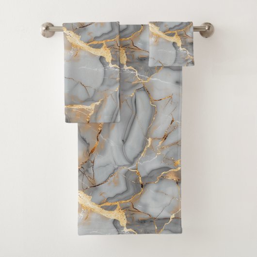 Gray Marble Gold Foil Look Badhandtuch Set (Insitu)