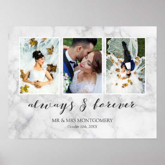 Gray Marble Immer & Forever Wedding Foto Collage Poster (Vorne)