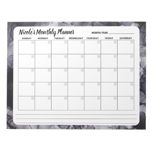 Gray Marble Monthly Calendar Notepad Notizblock (Vorderseite)