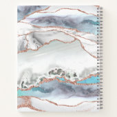 Gray Marble Rose Gold Glitzer Aquamarines Script M Notizblock (Rückseite)