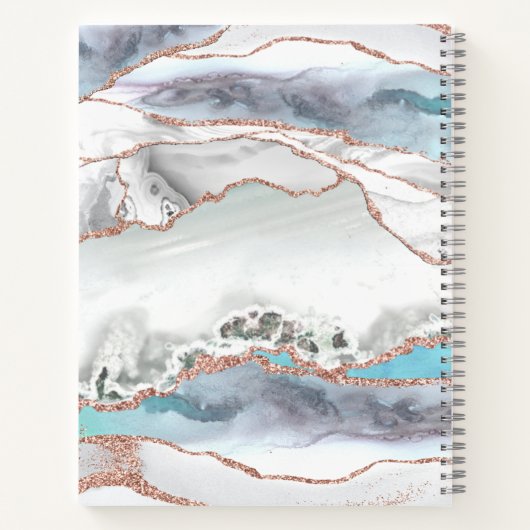 Gray Marble Rose Gold Glitzer Aquamarines Script M Notizblock (Rückseite)