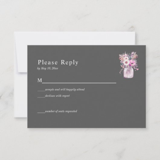 Gray Mason Jar mit Blume RSVP Card Karte (Vorderseite)