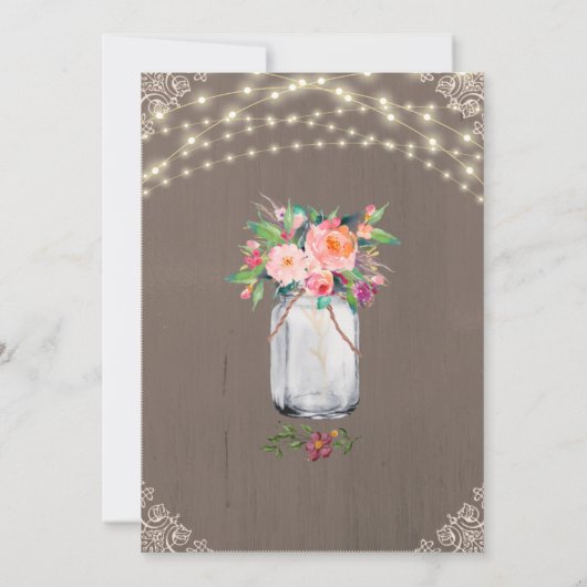 Gray Mason Jar Rustikale Blume String Lights Save The Date (Rückseite)