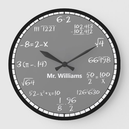 Gray Math Equations Custom Large Clock Große Wanduhr (Vorderseite)