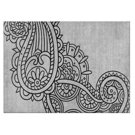 Gray Mehndi Motif Cutting Board Schneidebrett (Vorderseite)