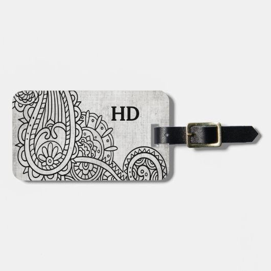 Gray Mehndi Motif Gepäcktag Gepäckanhänger (Vorderseite horizontal)