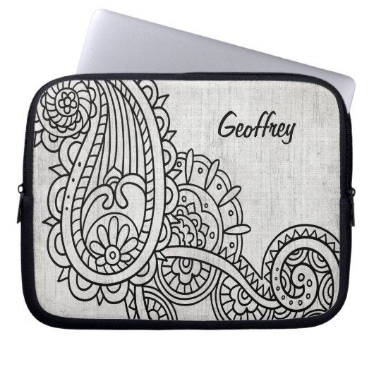 Gray Mehndi Motif Laptop Sleeve (Vorderseite)