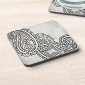 Gray Mehndi Motif Plastic Untersetzer Set (Linke Seite)