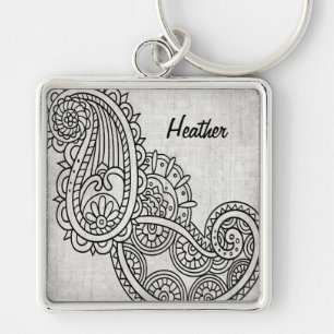 Gray Mehndi Motif Schlüsselanhänger