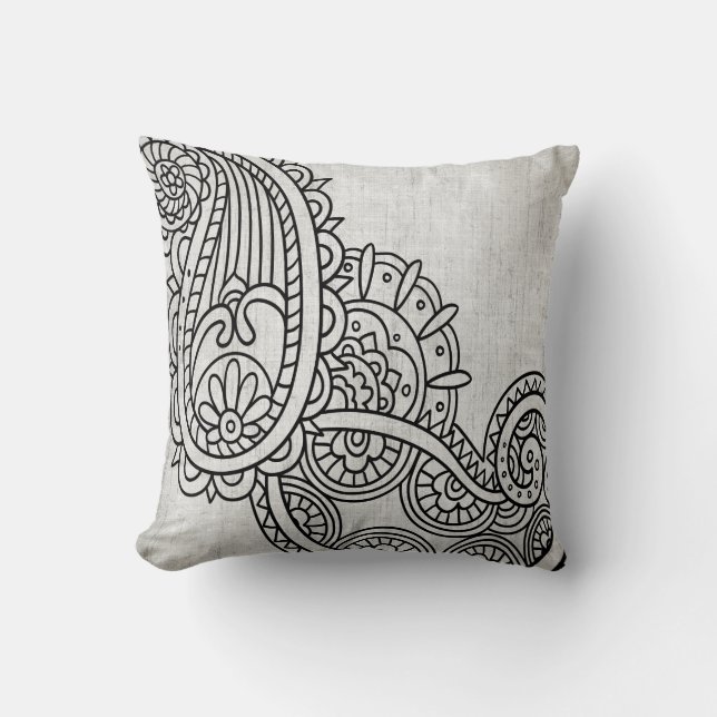 Gray Mehndi Motif Throw Kissen (Vorderseite)