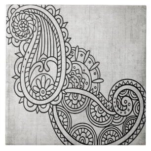 Gray Mehndi Motif Tile Fliese