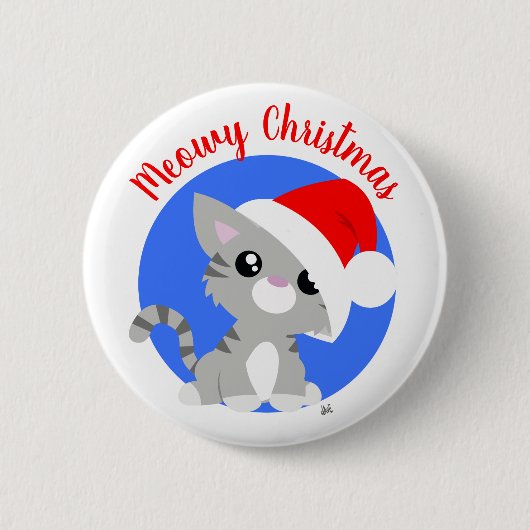 Gray Meowy Christmas Kitty Button (Vorderseite)