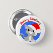 Gray Meowy Christmas Kitty Button (Vorne & Hinten)