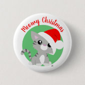 Gray Meowy Christmas Kitty Button (Vorderseite)