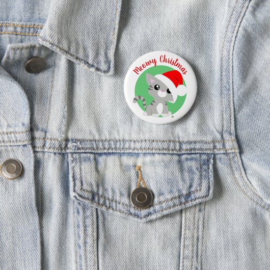 Gray Meowy Christmas Kitty Button (Beispiel)