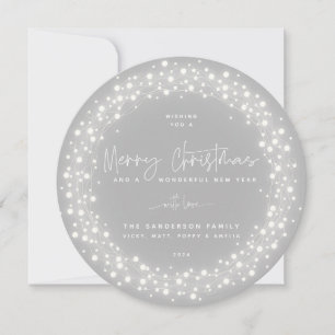 Gray Merry Christmas Script Sparkling Lights Feiertagskarte