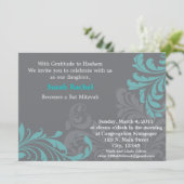Gray Metalic Damask - blaue Einladung (Stehend Vorderseite)