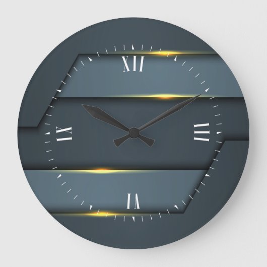 Gray Metallic Geometric Design Large Clock Große Wanduhr (Vorderseite)