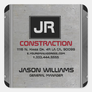 Gray Metallic Grungy Texture Black Accent Quadratischer Aufkleber