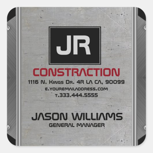 Gray Metallic Grungy Texture Black Accent Quadratischer Aufkleber (Vorderseite)
