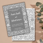 Gray Mexican Talavera Hochzeitseinladung Ankündigung<br><div class="desc">Schöne Hochzeitsmuster,  mexikanische Talavera-Muster,  Muster von Blume</div>