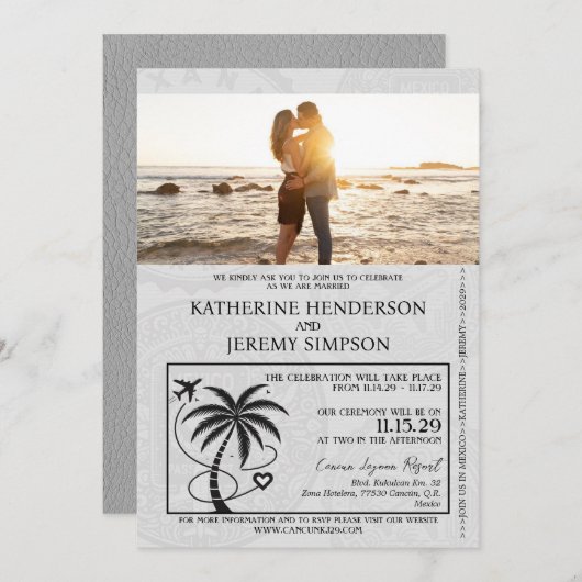 Gray Mexico Passport Wedding Einladung (Vorne/Hinten)