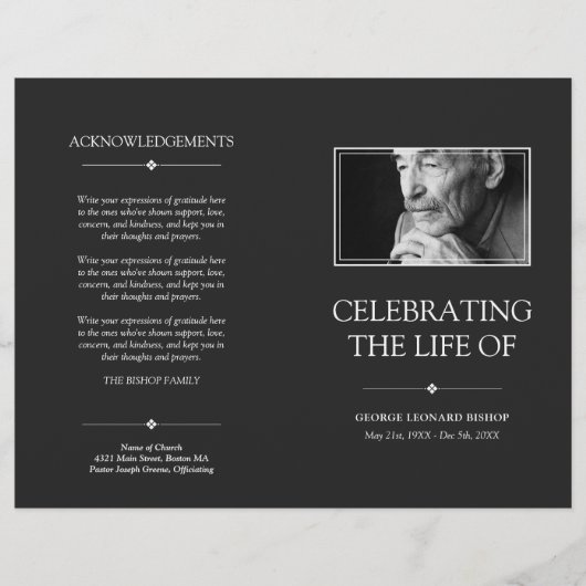 Gray Minimal Celebration of Life Funeral Program (Vorderseite)