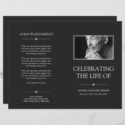Gray Minimal Celebration of Life Funeral Program (Vorne/Hinten)