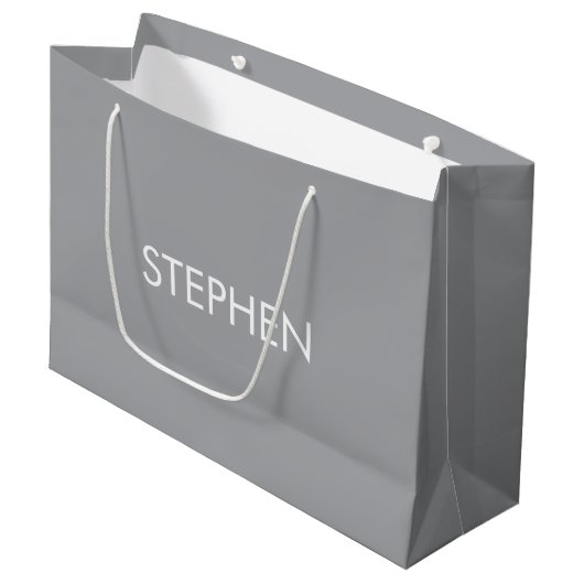 Gray minimalist custom name  große geschenktüte (Vorderseite Schrägansicht)