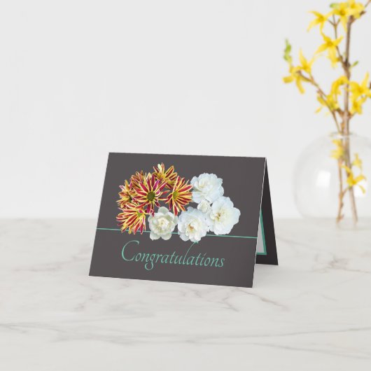 Gray Mint Bouquet Rose & Daisies Congratulations Karte (Gelbe Blume)